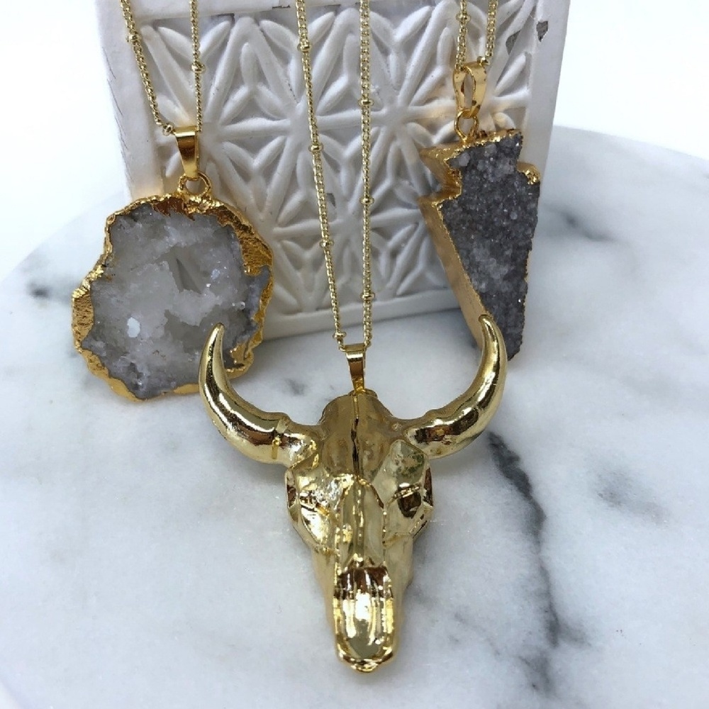 Nwt Druzy and Cattle Head Statement Necklace
